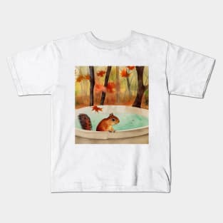 Autumn Leaves Squirrel Bathing Kids T-Shirt